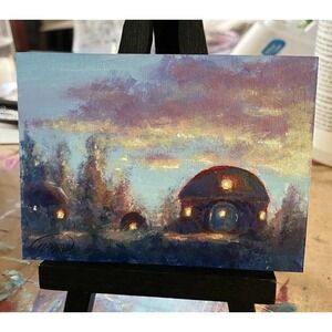 Original Painting ACEO Shire Sunset landscape Art Realism Home Decor Artettina